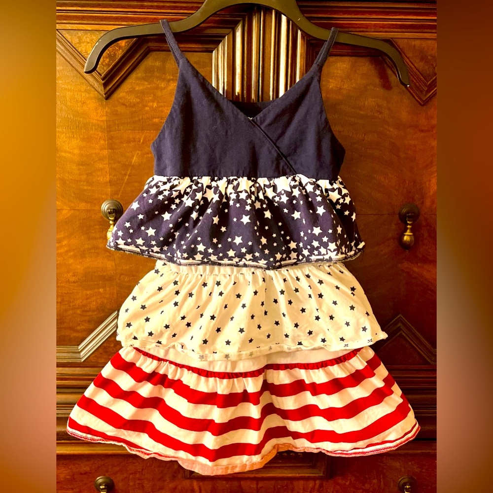 Childrens Place sleeveless, tiered Stars and Stripes dress. Size 7/8. Very good